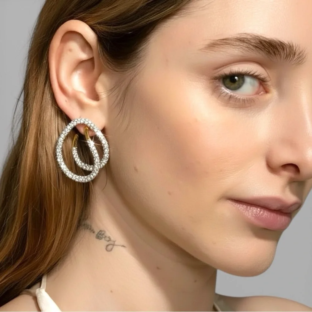 ALEXIS BITTAR Solanales Double Loop Crystal & Gold Post Earrings - BRAND NEW